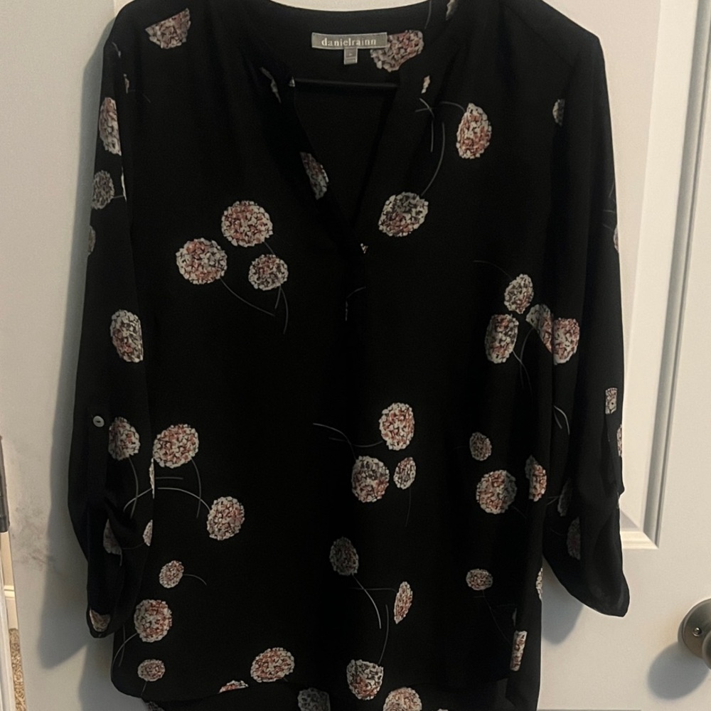 Daniel Rainn Black and Pink Floral Blouse